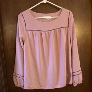 Long Sleeve Rose Blouse with Cutout Detail
